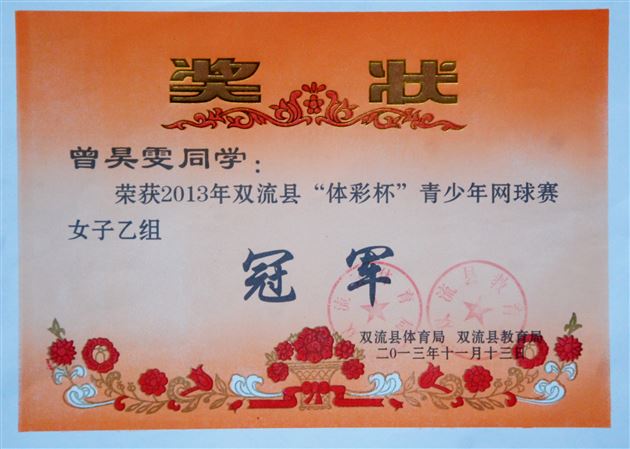 棠外附小参加2013年双流县“体彩杯”青少年网球赛获佳绩