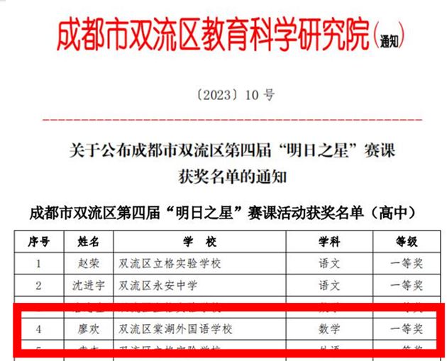 喜报：棠外高中数学组廖欢老师荣获区级赛课一等奖