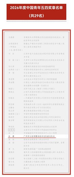 棠外杰出校友赵建被共青团中央、全国青联授予中国青年五四奖章