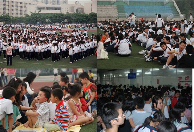 2008年5月12日地震后，学校疏散学生到运动场